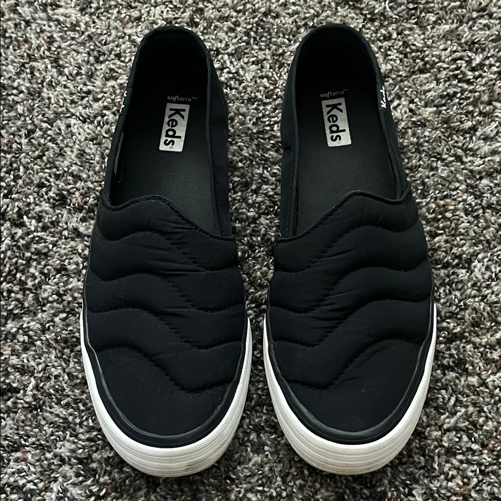 Keds Double Decker Black Slip-On Quilted Puffer Shoes, Size 9 Nylon Foam Comfort